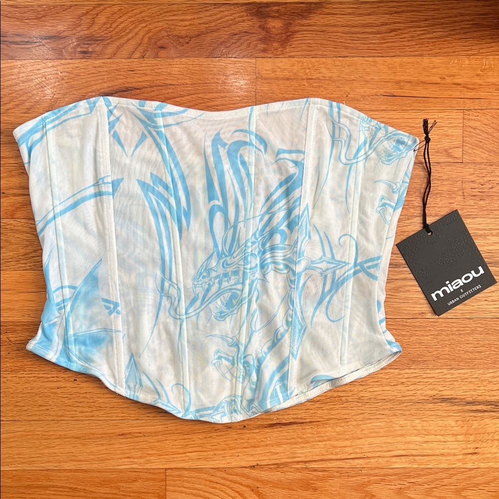 Miaou x Urban Outfitters Exclusive Peri Tattoo Corset. Blue Sheer. Size XL